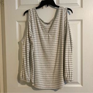 Cold shoulder grey striped sweater